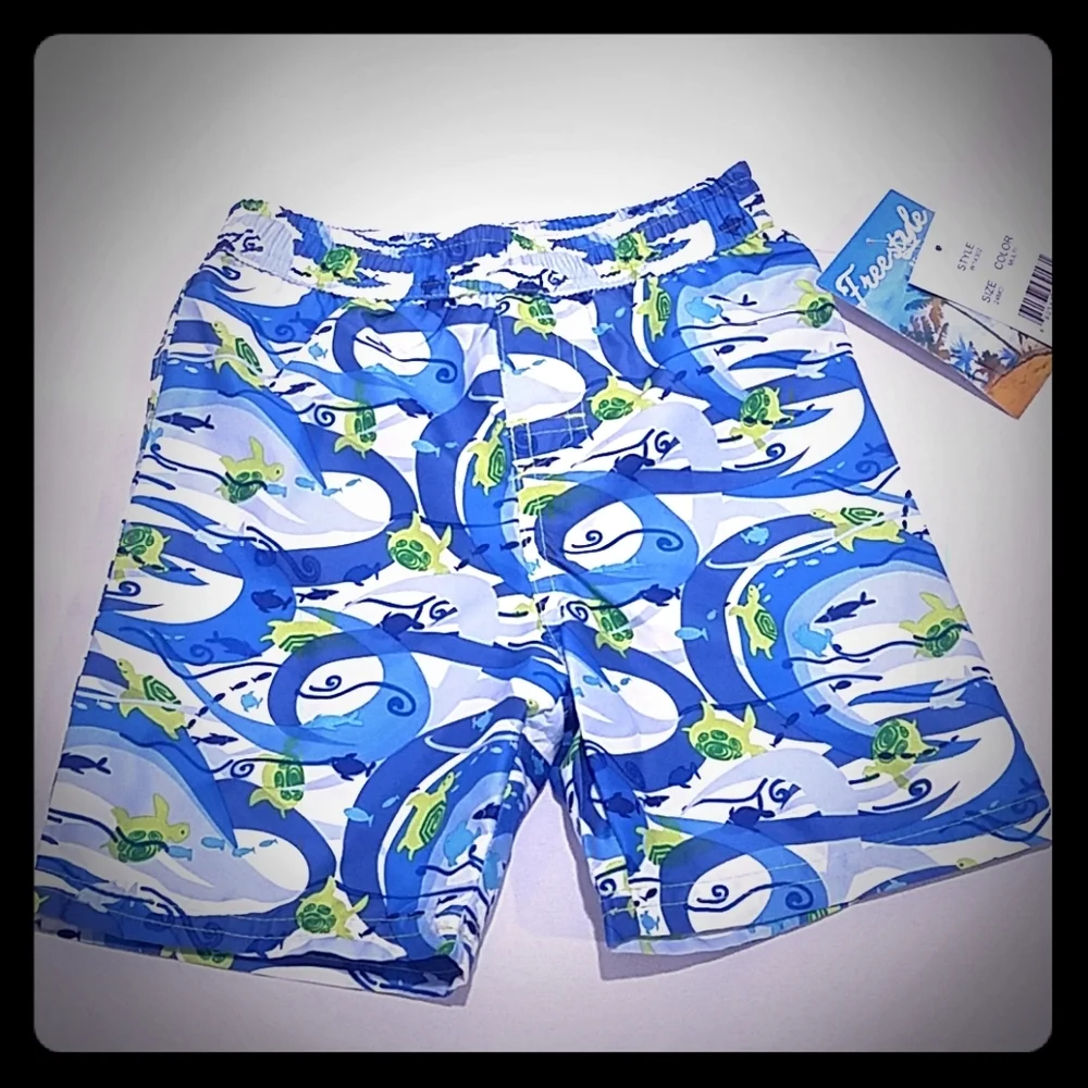 Freestyle Swim Trunks Boys Turtle Blue Fish Size 24 month Toddler Blue NEW